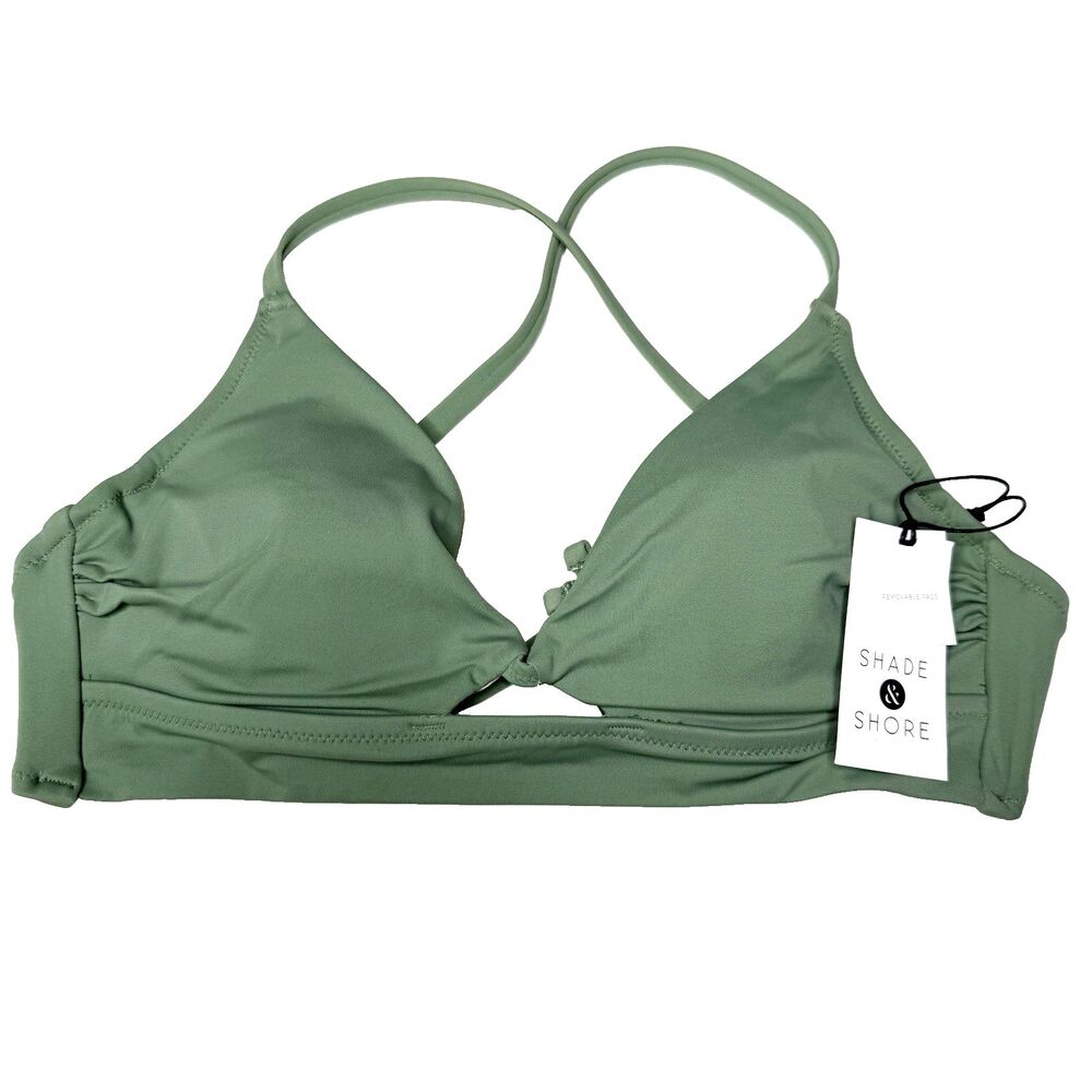 Shade & Shore Longline Keyhole Cut Out Bikini Top Wasabi Green Size 34B New!